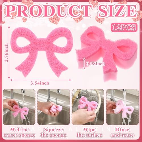 Tioncy 12 Pack Pink Bow Dish Sponges Dual Sided Coquette Kitchen Decor - Image 3