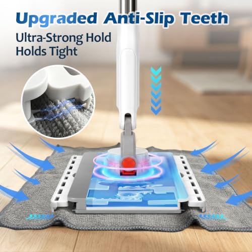 Masthome Hands Free Snap Grip Clamp Flat Mop. Includes 2 Microfiber Cloths - Image 3