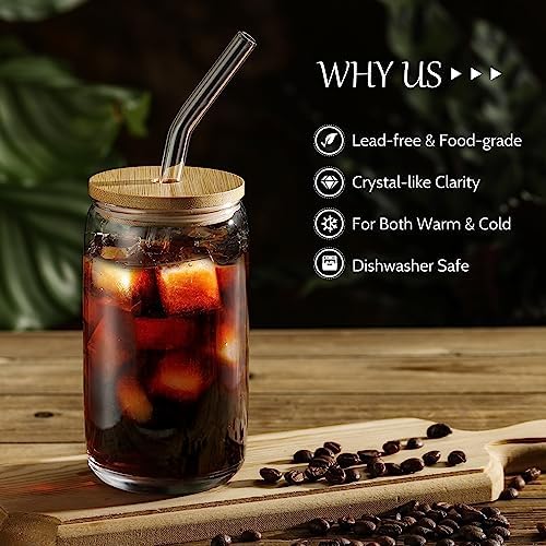 VITEVER Glass Cups with Bamboo Lids and Glass Straw - Image 4