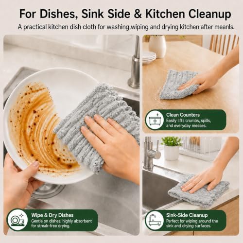 kimteny Microfiber Dish Cloths for Washing Dishes 12 Pack, Light Grey - Image 6
