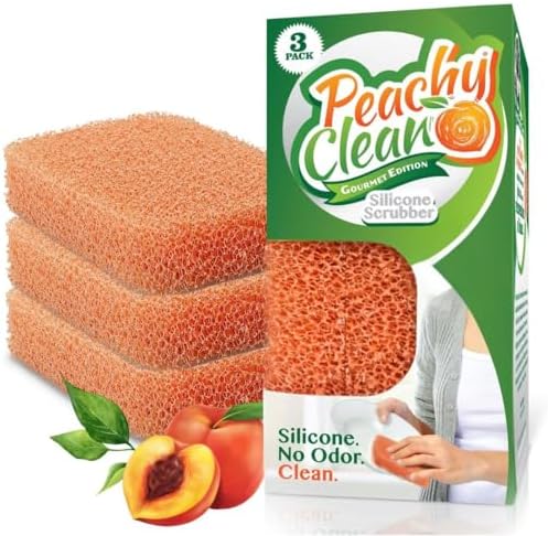 Peachy Clean Silicone Dish Sponge Scrubbers, Fresh Peach Scent, Non-Scratch - Image 2