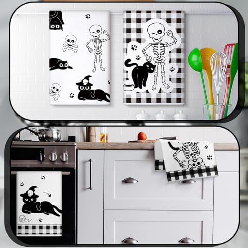 Bencailor 6 Pcs Halloween Kitchen Towels, Spooky Skeleton Dish Towel - Image 2