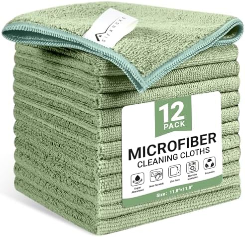 SIFANGKE Microfiber Cleaning Cloth, 12 Pack Green Cleaning Rags by Unknown