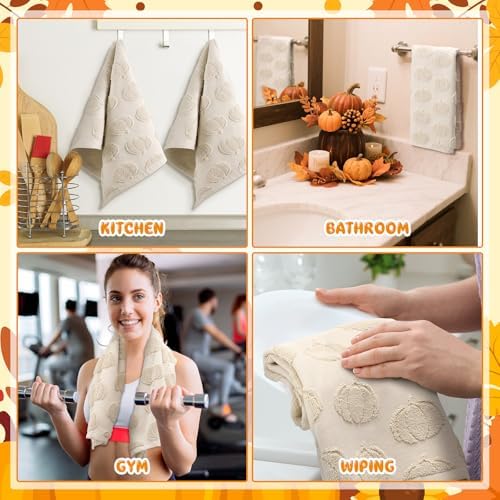 Mindsoft 2 Pcs Fall Hand Towels 3D Pumpkin Jacquard - Image 6