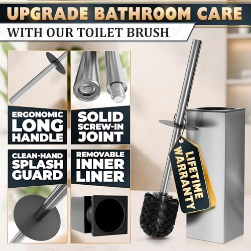 Stainless Steel Toilet Brush and Holder Set, Square Shape - Image 4