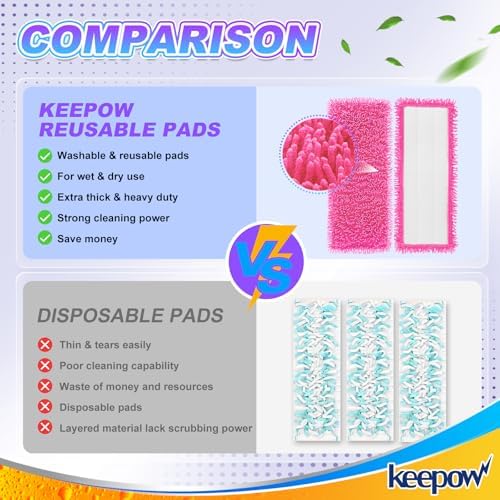 KEEPOW 4 Pink Reusable Mop Pads Compatible - Image 4