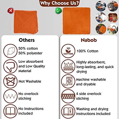Nabob Wipers Auto Mechanic Shop Towels 25 Pack Bulk Shop Rags 100% Cotton Size - Image 3