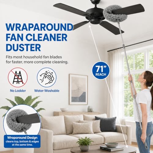 Ceiling Fan Cleaner Duster Kit 72 Inch Ceiling Fan Duster Extension Pole - Image 5