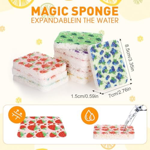 Maxdot 50 Counts Compressed Cellulose Sponges Bulk Fruits Pattern Natural - Image 2