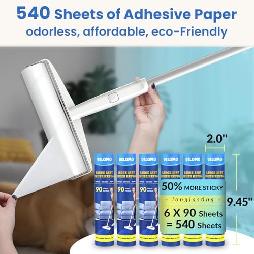 DELOMO 9.45” Large Lint Roller Refills, 6 Packs, 540 Extra Sticky Sheets - Image 5