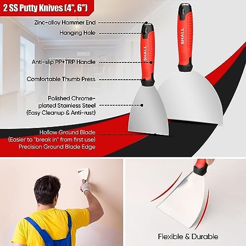 SHALL Drywall Tool Kit, Taping Knife, Painter Scraper Tool & 12" Mud Pan - Image 4