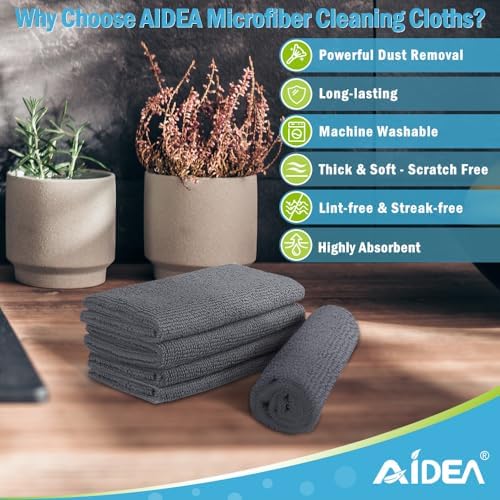 AIDEA Microfiber Cleaning Cloth Grey-100PK, Cleaning Rags - Image 2