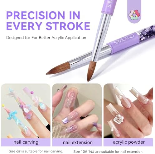 SAVILAND Kolinsky Acrylic Nail Brush Size 6, 14 - Image 2