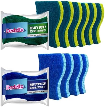 DEXTELLO Scrub Pack – 10 Kitchen Sponges Set – Long-Lasting, Dual-Sided by DEXTELLO