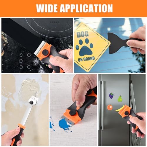 NECAMOCU 4 Pack Razor Blade Scraper, Includes 50 PCS Metal & Plastic Blades - Image 6