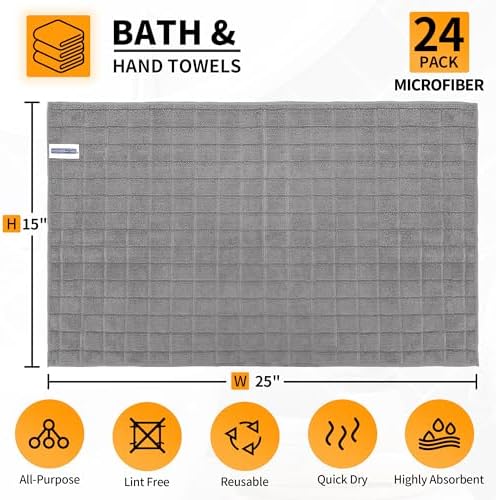 Hand Towels for Bathroom, 24 Pack 25''*15'' Microfiber Grey Bath Hand Towels - Image 2