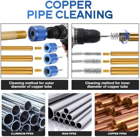 Copper Pipe Drill Cleaner Set 1/2" 3/4" 1"Inner Outer Plumbing Tube Brushes - Image 5