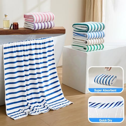 JML Microfiber Beach Towels, 4 Pack, Cabana Stripe Dark Blue - Image 4