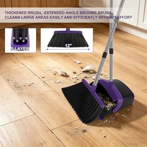 Purple Broom and Dustpan Set 2 Pack, Long Handle Floor Cleaning - Image 6