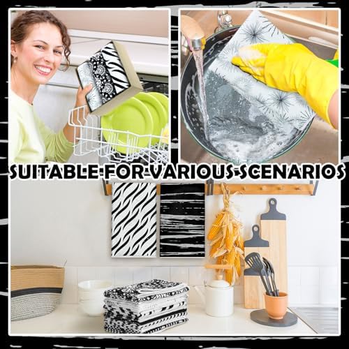 Redbaker 6 Pcs Black White Art Line Hand Towels Abstract Geometric Kitchen - Image 6
