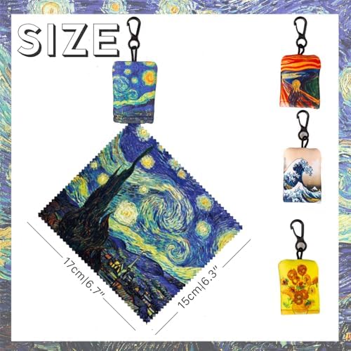 Glasses Cleaning Cloth, Microfiber Eyeglass Cleaner Art Design Keychain 4PCS - Image 2