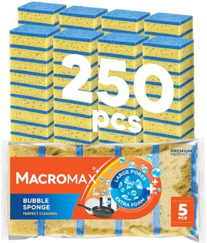 Macromax Bubble Sponge 250 Pack, Heavy Duty Kitchen Scrub Pads by Macromax