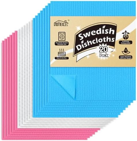 HOMEXCEL Swedish Dishcloths for Kitchen, 20 Pack Reusable Sponge Dish Cloth for by HOMEXCEL