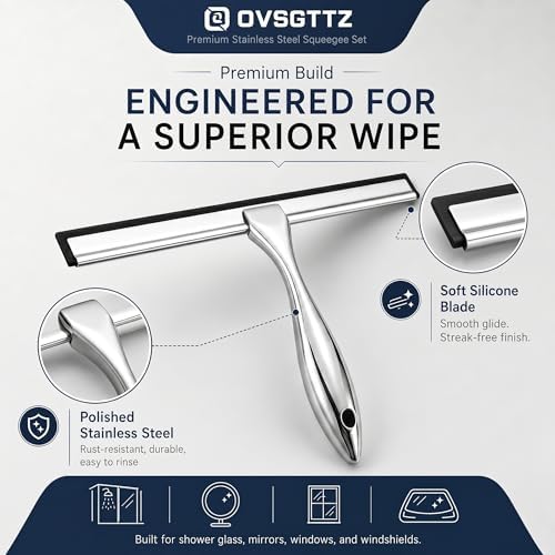 Shower Squeegee for Glass Doors, Stainless Steel Bathroom Squeegee - Image 7