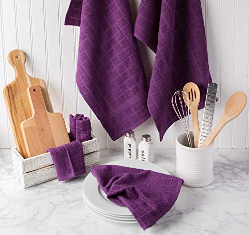 DII Basic Terry Collection Windowpane Dishtowel Set, Eggplant Solid, 4 Piece - Image 6
