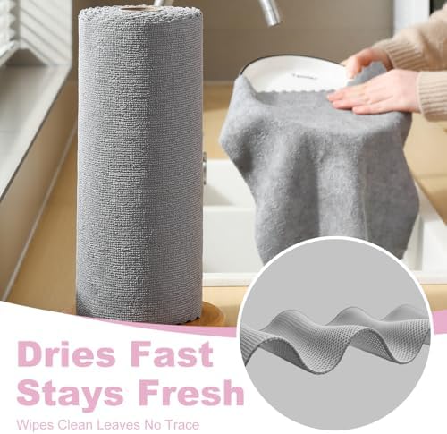 Jessy Home 2 Roll Reusable Paper Towels, 100 Sheets Tear Away Microfiber - Image 2