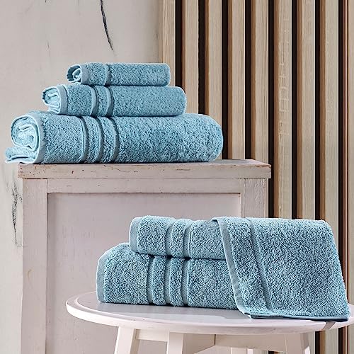 Hawmam Linen Towel Set, Turkish Cotton, 6 Pack, Light Blue - Image 2