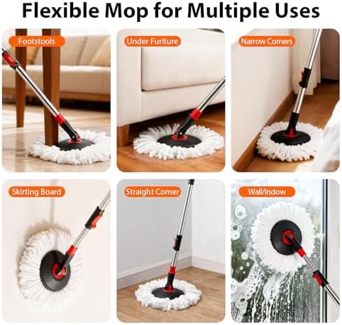 Spin Mop and Bucket with Wringer Set, 360° Mop and Bucket System with One - Image 7