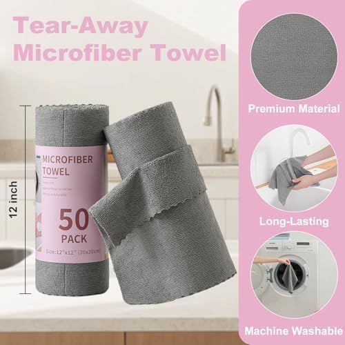 Jessy Home 2 Roll Reusable Paper Towels, 100 Sheets Tear Away Microfiber - Image 3
