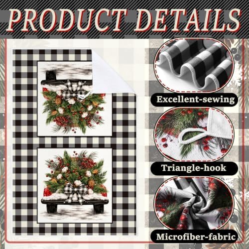 Bencailor 4 Pcs Christmas Kitchen Towels, Santa Buffalo Plaid Absorbent Hand - Image 5