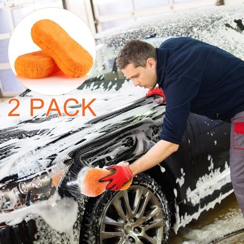 2 Pcs Large Microfiber Car Wash Sponges, 8.9 x 4.7 Inch - Image 5
