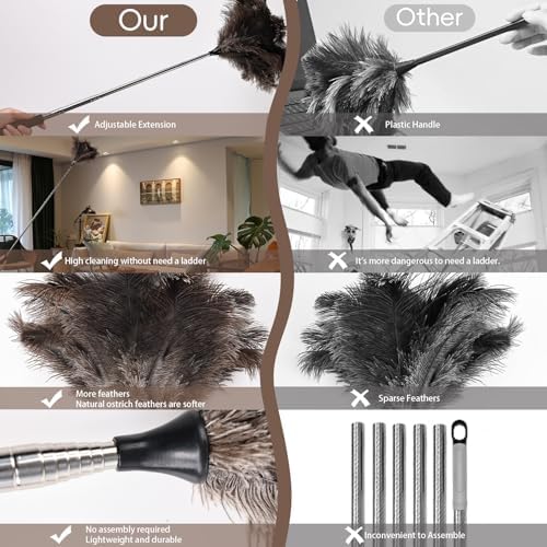THARAHT Extendable Ostrich Feather Duster up to 16-47 inches Fluffy Feathers - Image 4