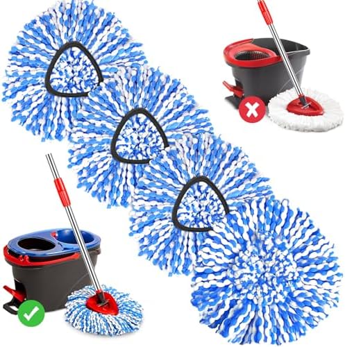 4 Pack Mop Replace Heads for 2 Tank System, Spin Mop Replacement Head, Fluffy by GLOCITI