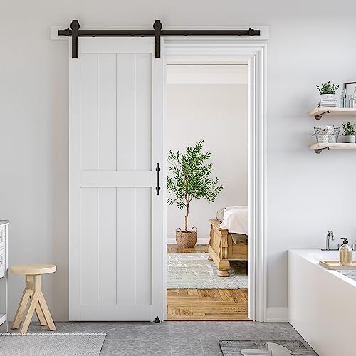 SMARTSTANDARD 30" x 84" White Sliding Barn Door by SMARTSTANDARD