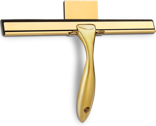 HIWARE All-Purpose Shower Squeegee for Shower Doors, Bathroom, Window and Car Glass - Brass, Stainless Steel, 12 Inches