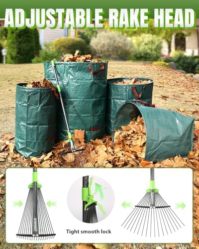 63.4 Inch Adjustable 18 Tines Metal Leaf Rake Set - Image 2
