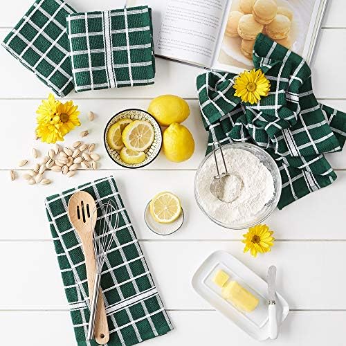 DII Basic Terry Collection Windowpane Dishtowel Set, Dark Green Check, 4 Piece - Image 2