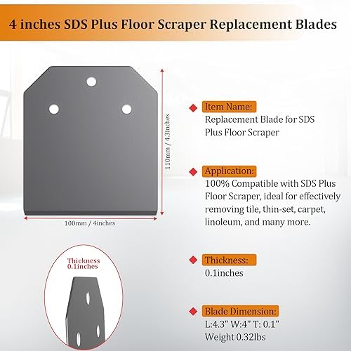 TOOVEM 4 Inch Wide SDS Plus Floor Scraper Replacement Blades - Image 3