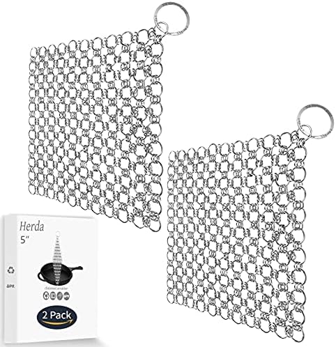 Herda 2pcs 5" Chain Mail Cast Iron Cleaner Scrubber, 316 Chainmail Scrubber by Betterqualitybetterlife