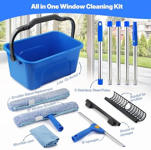 Window Cleaning Kit with Bucket, Squeegee and Scrubber - Image 2