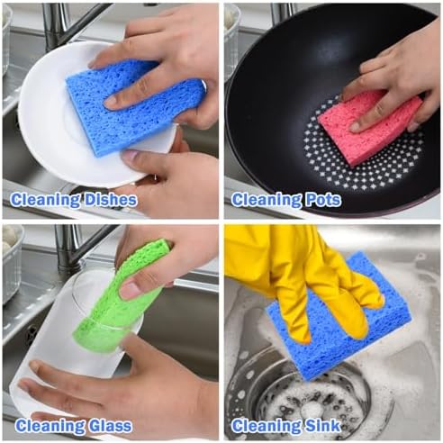 YoleShy 72 Pack Sponges Kitchen Natural Compressed Cellulose Sponges Bulk Non - Image 7