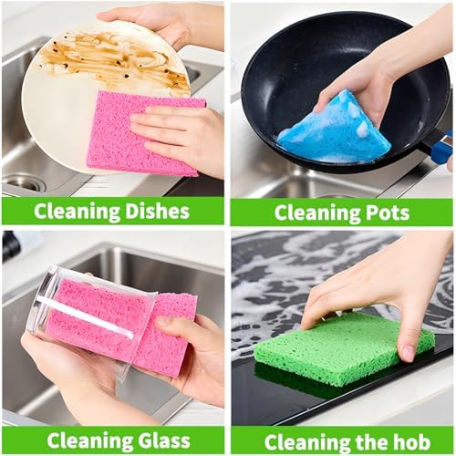 Kitchen Sponges Compressed Cellulose Sponge, Non Scratch Natural Dish Sponge - Image 6