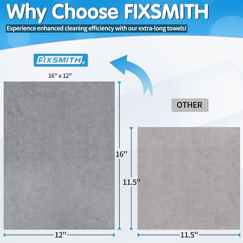 FIXSMITH Grey Microfiber Cleaning Cloth, Reusable Shop Towels, Microfiber Towels - Image 2