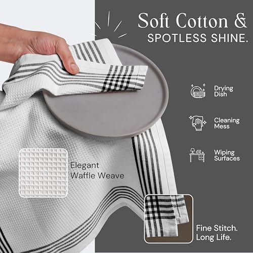 Waffle White & Black 4 Pack Kitchen Dish Towels, 100% Cotton, 16x26 inches - Image 4