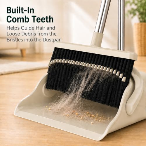 Broom and Dustpan Set, 52-Inch Adjustable Long Handle - Image 2