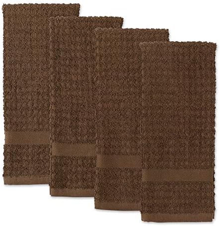 DII Basic Terry Collection Waffle Dishtowel Set, Solid Brown, 4 Piece - Image 4